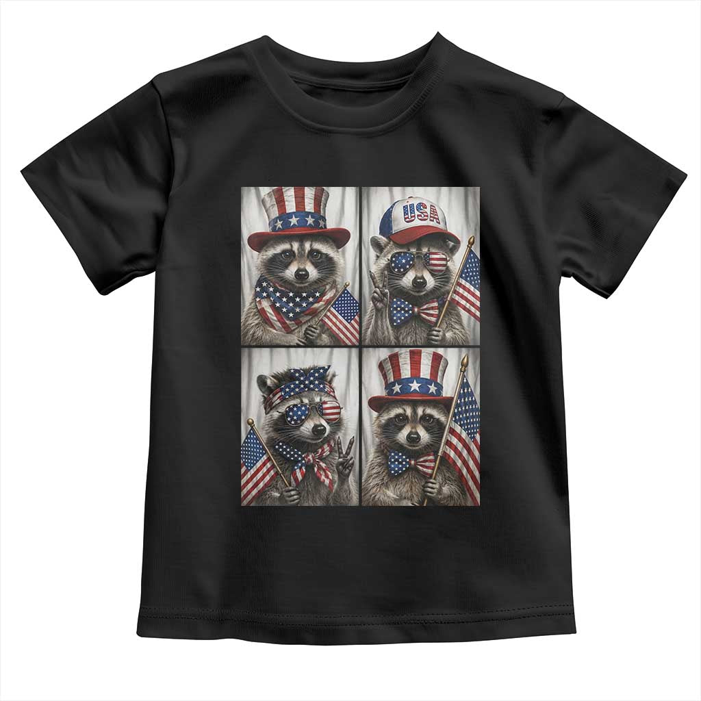 Funny Patriotic Raccoon Selfie Toddler T Shirt USA Flag Red White And Blue Graphic TS12 Black Print Your Wear