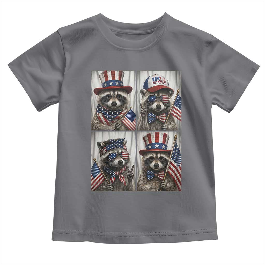 Funny Patriotic Raccoon Selfie Toddler T Shirt USA Flag Red White And Blue Graphic TS12 Charcoal Print Your Wear