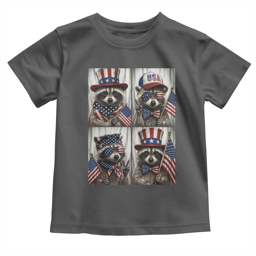 Funny Patriotic Raccoon Selfie Toddler T Shirt USA Flag Red White And Blue Graphic TS12 Dark Heather Print Your Wear