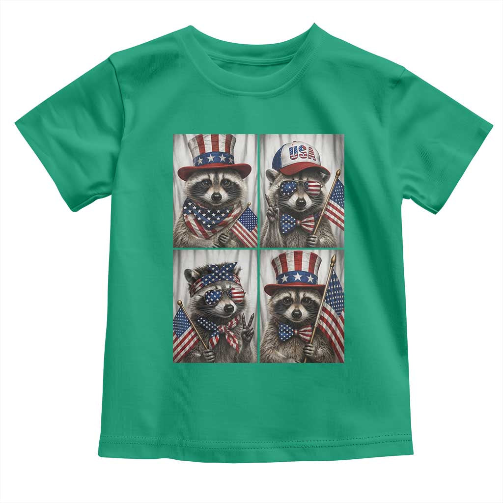 Funny Patriotic Raccoon Selfie Toddler T Shirt USA Flag Red White And Blue Graphic TS12 Irish Green Print Your Wear
