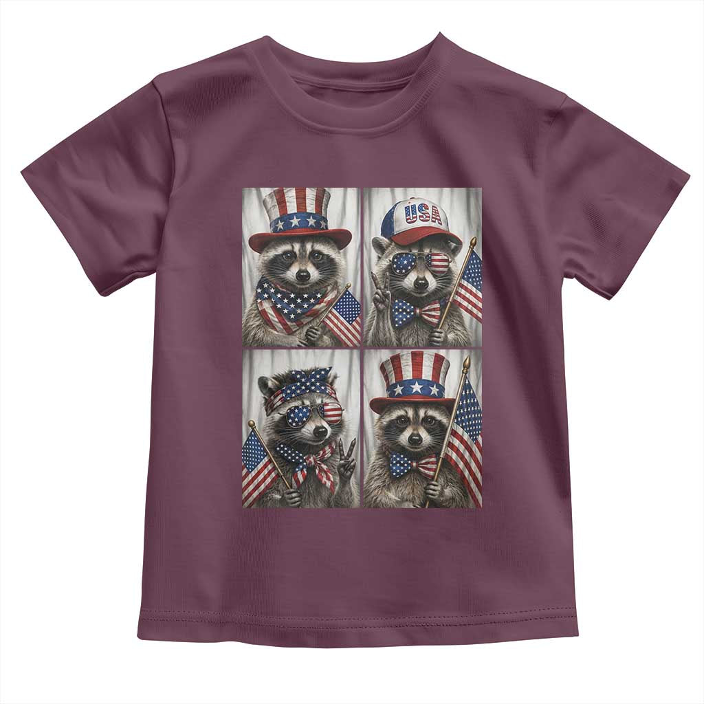 Funny Patriotic Raccoon Selfie Toddler T Shirt USA Flag Red White And Blue Graphic TS12 Maroon Print Your Wear