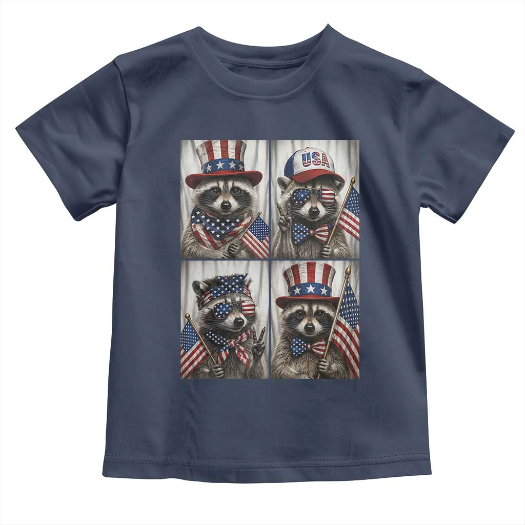 Funny Patriotic Raccoon Selfie Toddler T Shirt USA Flag Red White And Blue Graphic TS12 Navy Print Your Wear