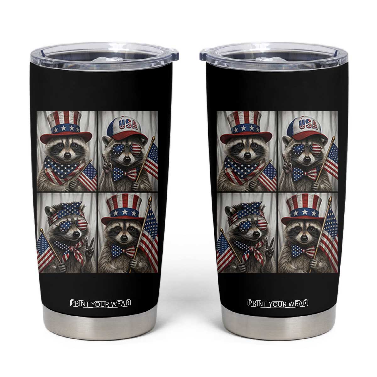 Funny Patriotic Raccoon Selfie Tumbler Cup USA Flag Red White And Blue Graphic TS12 Black Print Your Wear