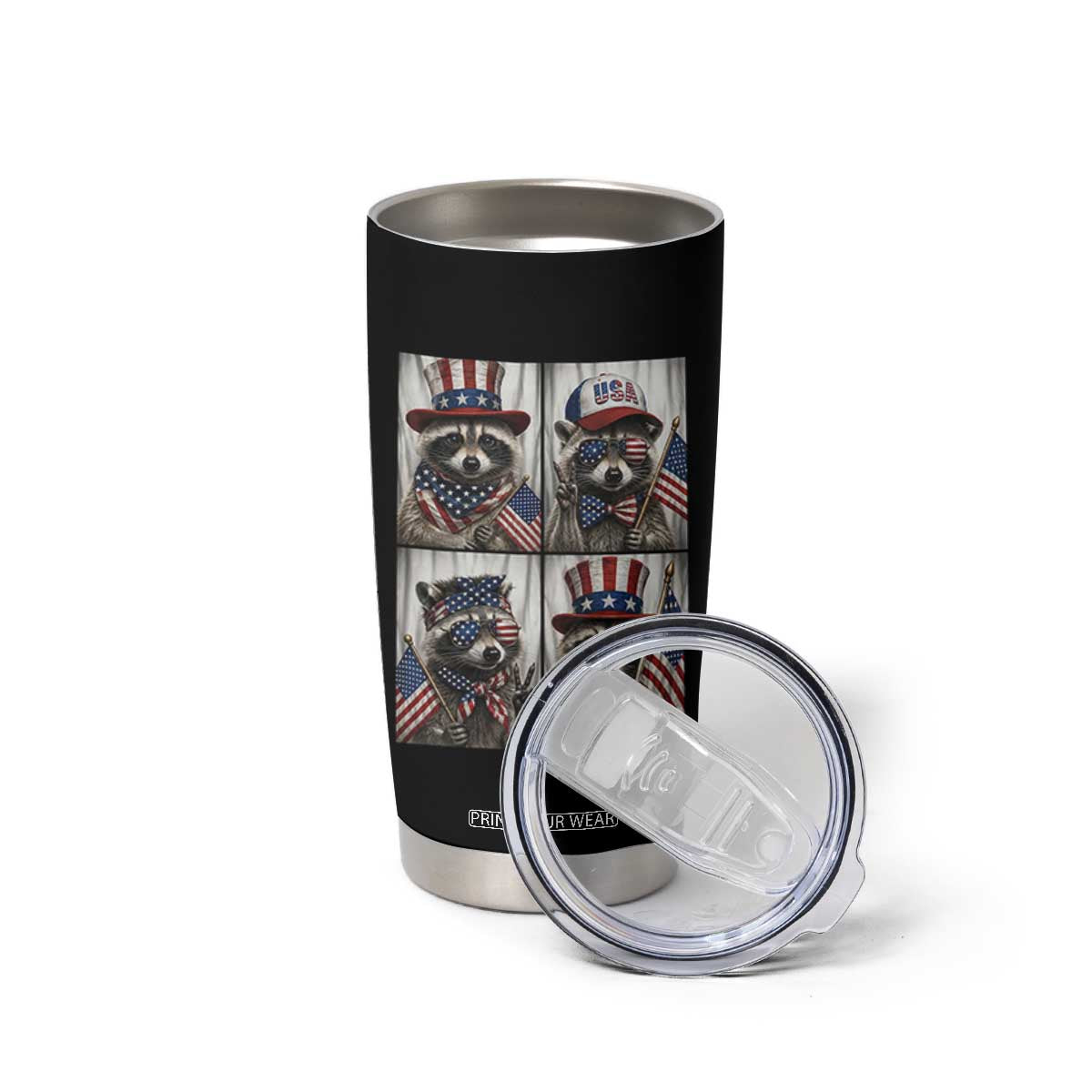 Funny Patriotic Raccoon Selfie Tumbler Cup USA Flag Red White And Blue Graphic