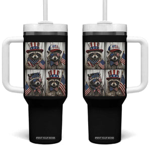 Funny Patriotic Raccoon Selfie Tumbler With Handle USA Flag Red White And Blue Graphic