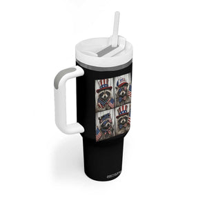 Funny Patriotic Raccoon Selfie Tumbler With Handle USA Flag Red White And Blue Graphic