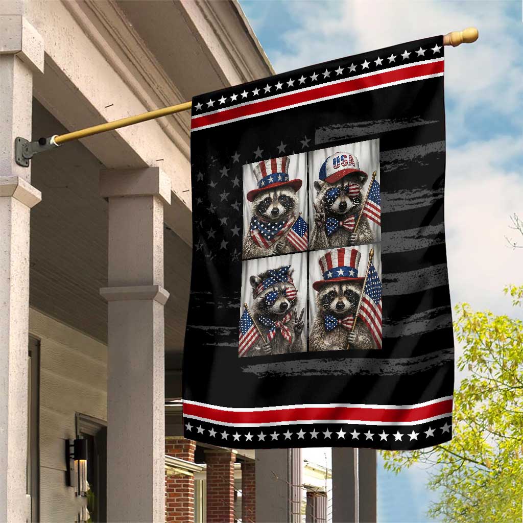 Funny Raccoon Selfie Patriotic Garden Flag USA Flag Red White And Blue Graphic TS12 Distressed Black Red Print Your Wear