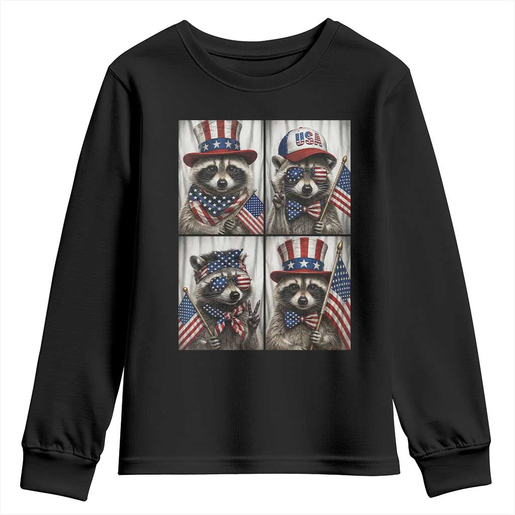 Funny Patriotic Raccoon Selfie Youth Sweatshirt USA Flag Red White And Blue Graphic TS12 Black Print Your Wear