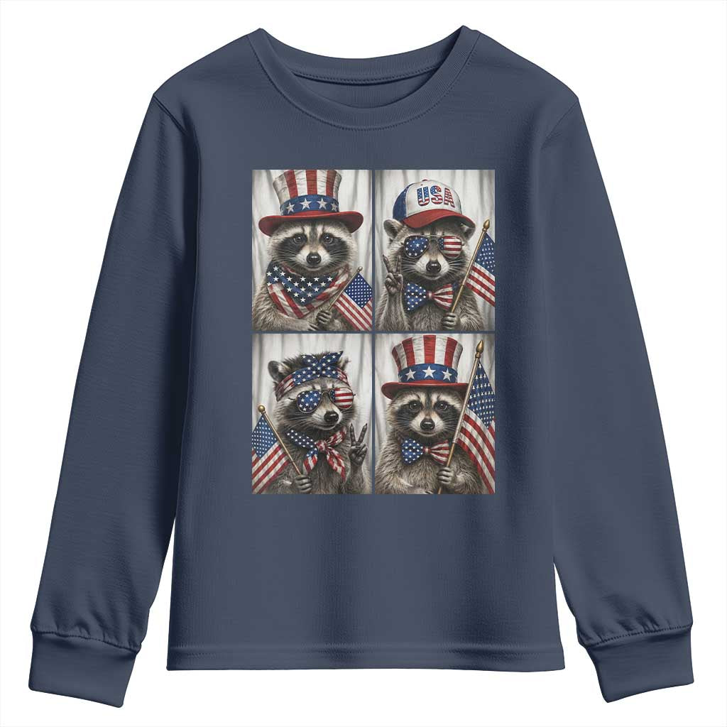Funny Patriotic Raccoon Selfie Youth Sweatshirt USA Flag Red White And Blue Graphic TS12 Navy Print Your Wear