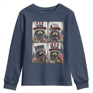 Funny Patriotic Raccoon Selfie Youth Sweatshirt USA Flag Red White And Blue Graphic TS12 Navy Print Your Wear