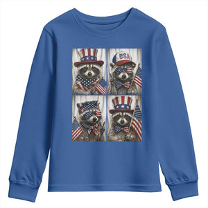 Funny Patriotic Raccoon Selfie Youth Sweatshirt USA Flag Red White And Blue Graphic TS12 Royal Blue Print Your Wear