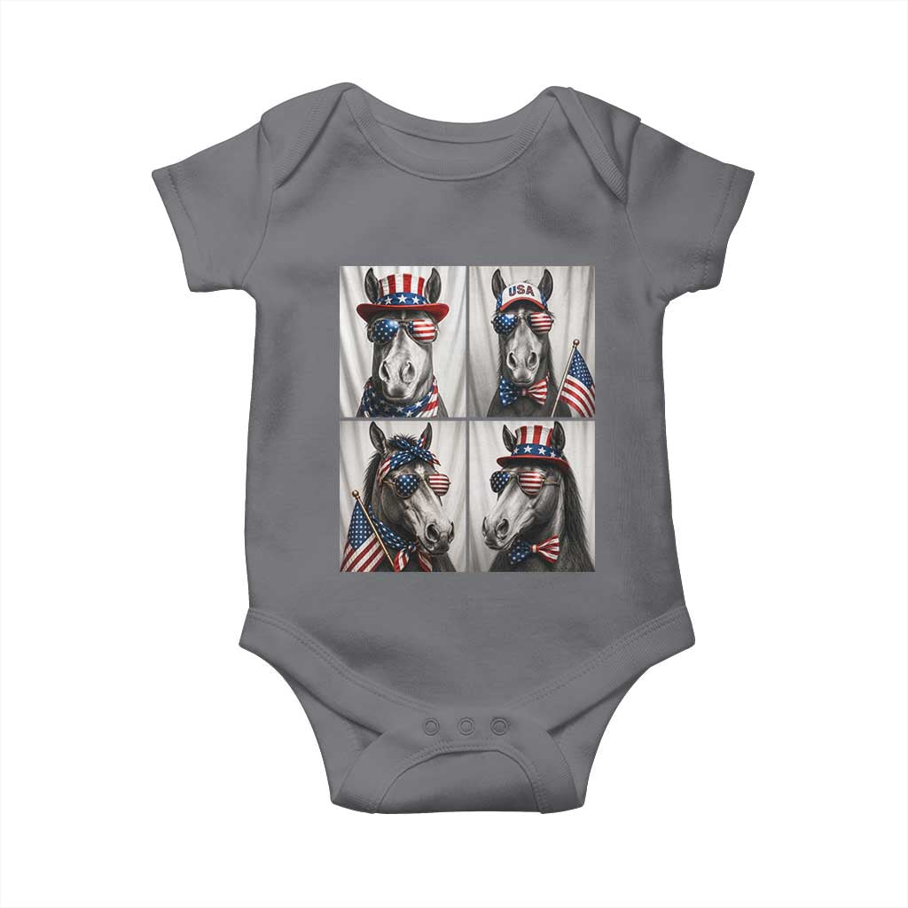 Patriotic Horse Selfie Squad Baby Onesie USA Flag Red White And Blue Graphic