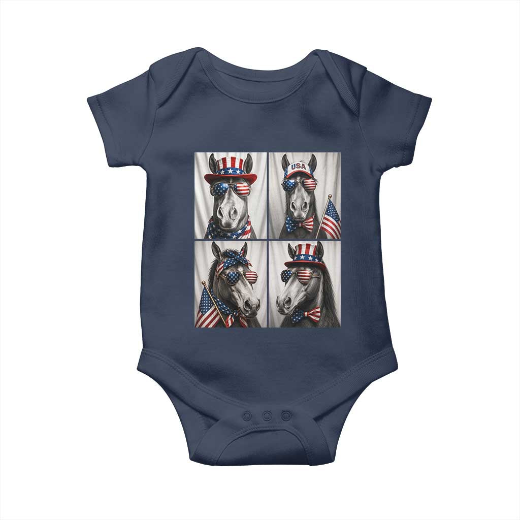 Patriotic Horse Selfie Squad Baby Onesie USA Flag Red White And Blue Graphic
