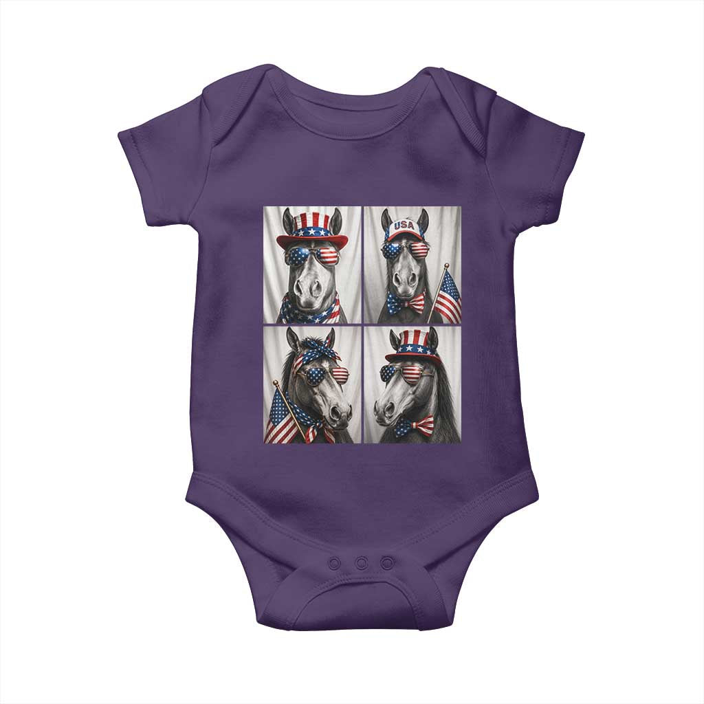 Patriotic Horse Selfie Squad Baby Onesie USA Flag Red White And Blue Graphic
