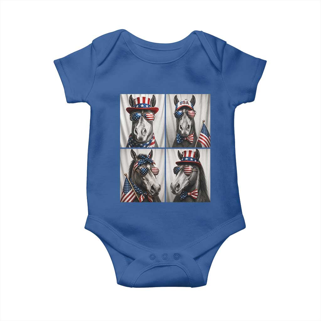 Patriotic Horse Selfie Squad Baby Onesie USA Flag Red White And Blue Graphic