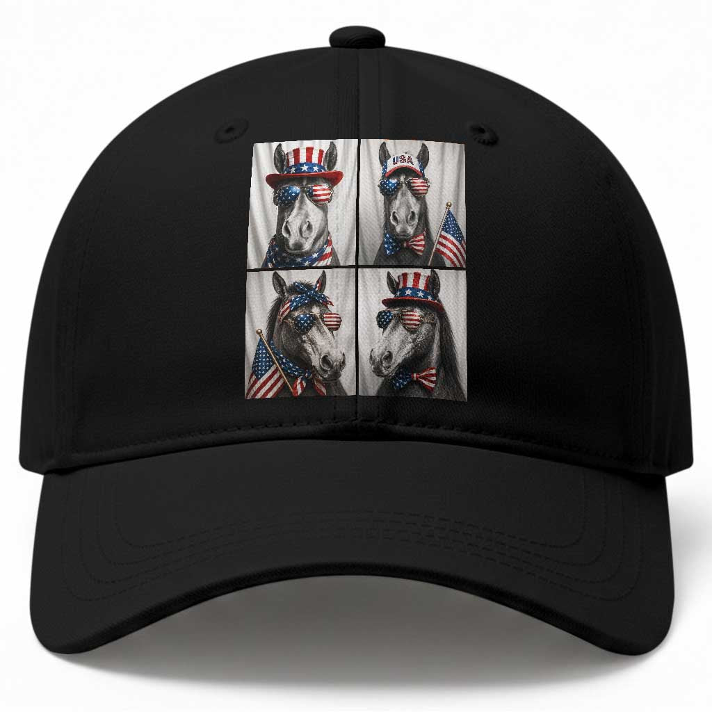 Patriotic Horse Selfie Squad Baseball Cap USA Flag Red White And Blue Graphic