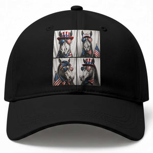 Patriotic Horse Selfie Squad Baseball Cap USA Flag Red White And Blue Graphic