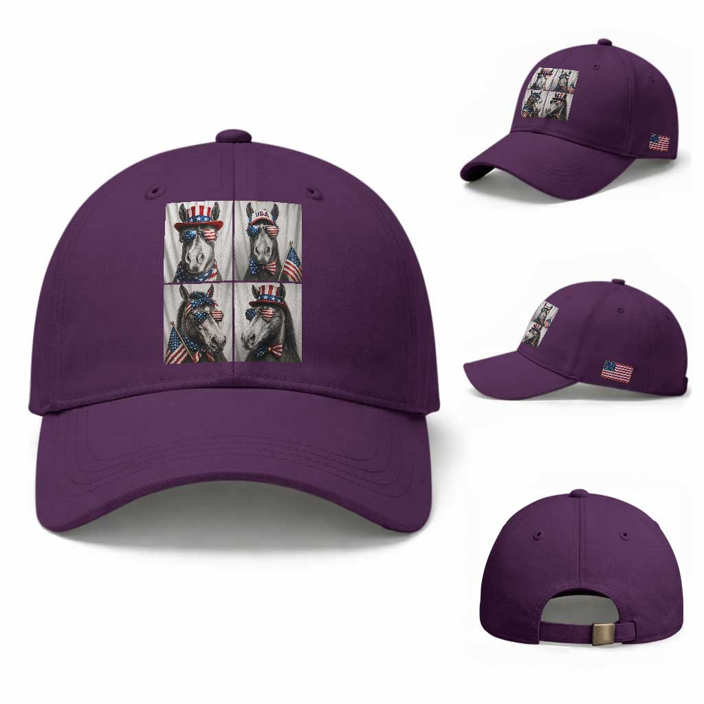 Patriotic Horse Selfie Squad Baseball Cap USA Flag Red White And Blue Graphic