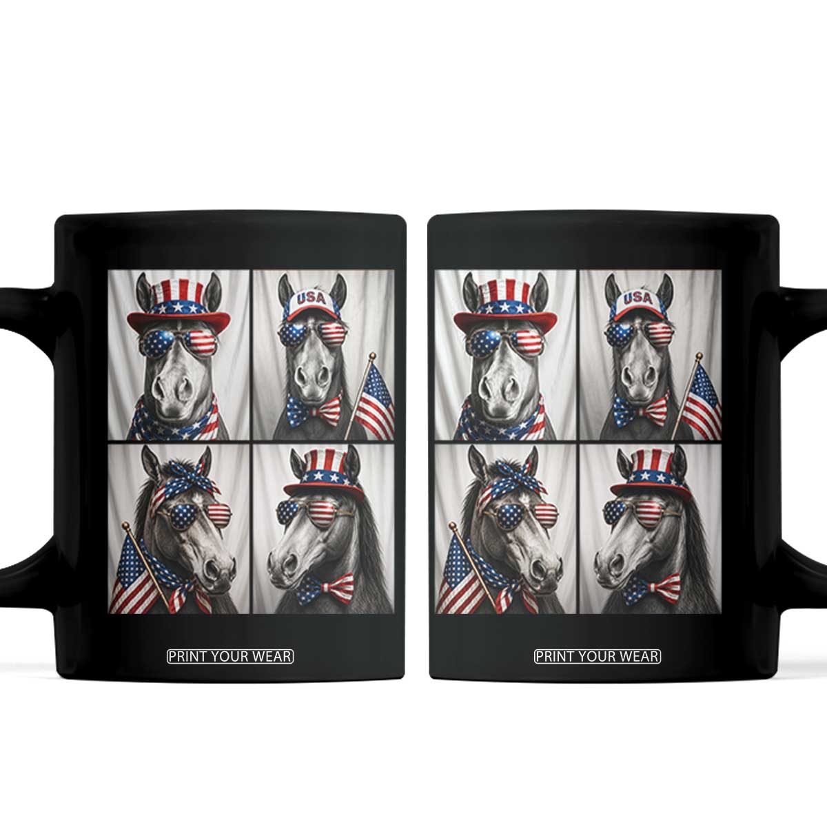Patriotic Horse Selfie Squad Coffee Mug USA Flag Red White And Blue Graphic