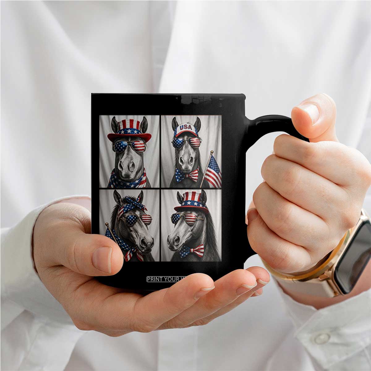 Patriotic Horse Selfie Squad Coffee Mug USA Flag Red White And Blue Graphic TS12 Print Your Wear