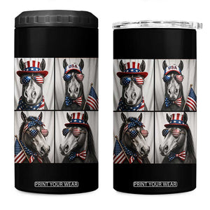 Patriotic Horse Selfie Squad 4 in 1 Can Cooler Tumbler USA Flag Red White And Blue Graphic