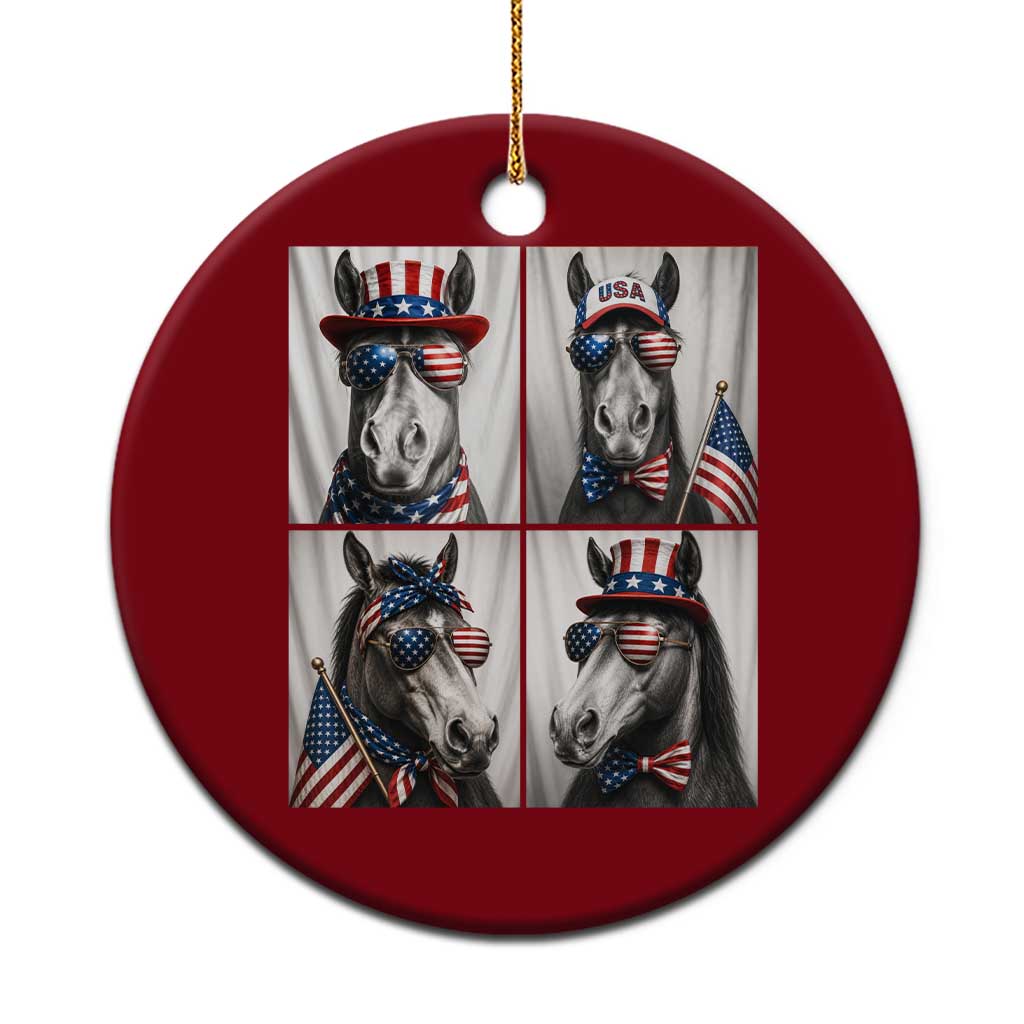Patriotic Horse Selfie Squad Ceramic Ornament USA Flag Red White And Blue Graphic