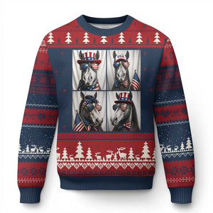 Patriotic Horse Selfie Squad Ugly Christmas Sweater USA Flag Red White And Blue Graphic TS12 Navy Red Print Your Wear