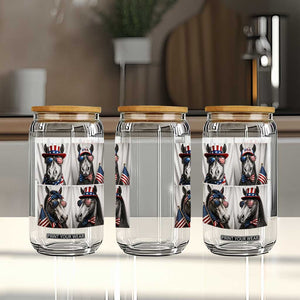 Patriotic Horse Selfie Squad Glass Can USA Flag Red White And Blue Graphic
