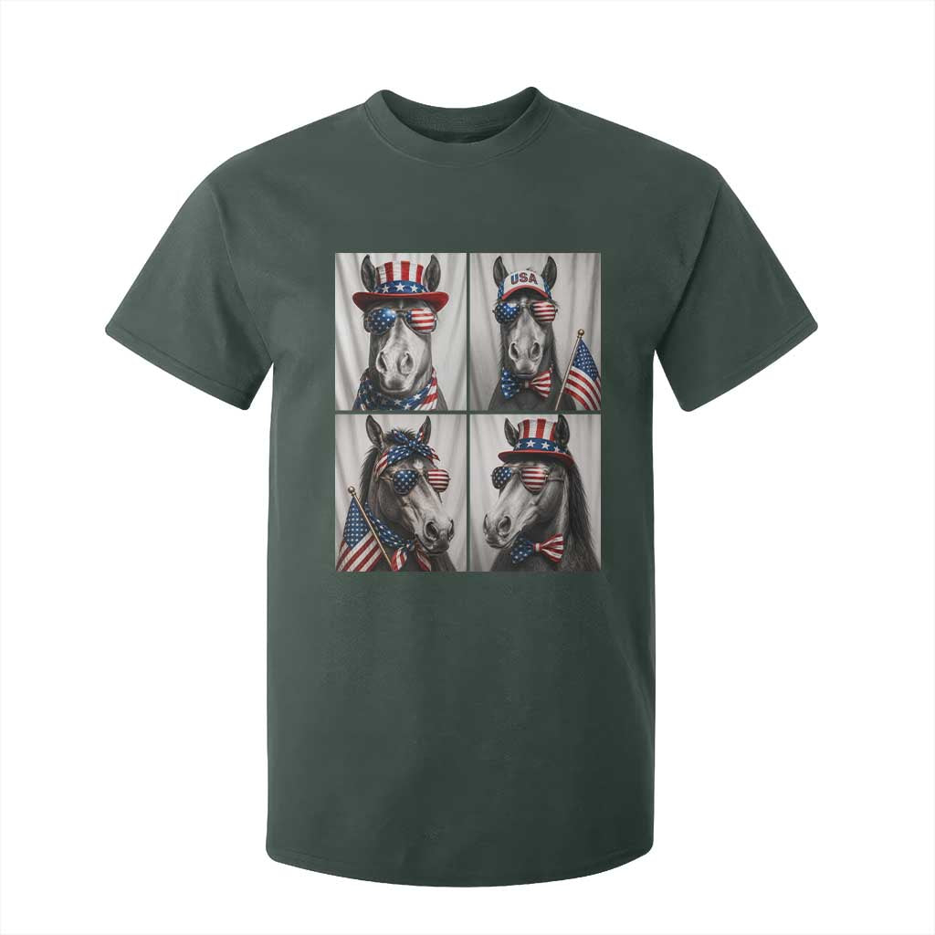 Patriotic Horse Selfie Squad T Shirt For Kid USA Flag Red White And Blue Graphic TS12 Dark Forest Green Print Your Wear