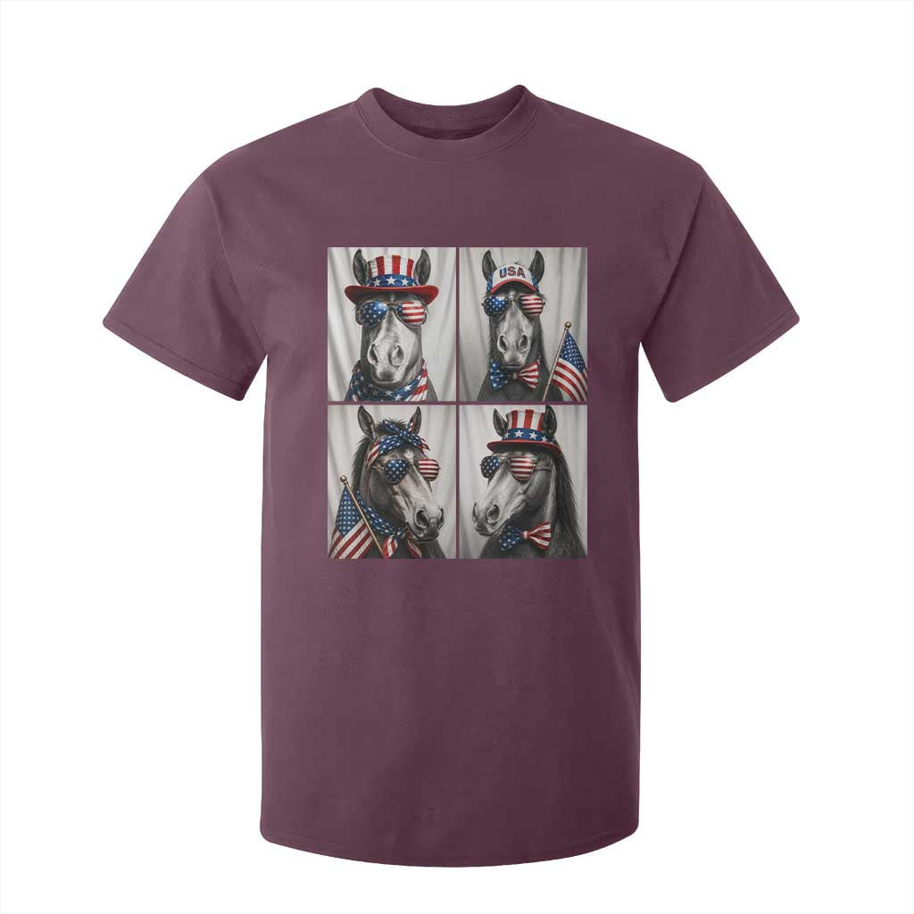 Patriotic Horse Selfie Squad T Shirt For Kid USA Flag Red White And Blue Graphic TS12 Maroon Print Your Wear