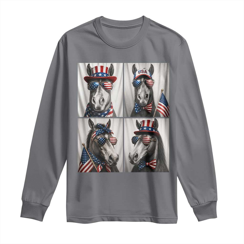 Patriotic Horse Selfie Squad Long Sleeve Shirt USA Flag Red White And Blue Graphic TS12 Charcoal Print Your Wear