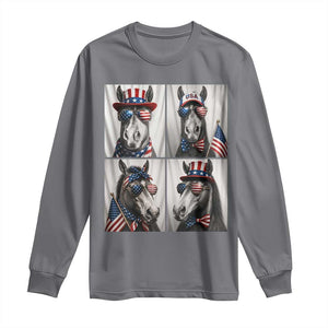 Patriotic Horse Selfie Squad Long Sleeve Shirt USA Flag Red White And Blue Graphic TS12 Charcoal Print Your Wear