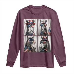 Patriotic Horse Selfie Squad Long Sleeve Shirt USA Flag Red White And Blue Graphic TS12 Maroon Print Your Wear