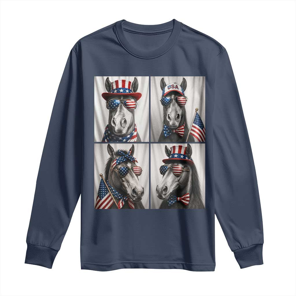 Patriotic Horse Selfie Squad Long Sleeve Shirt USA Flag Red White And Blue Graphic TS12 Navy Print Your Wear