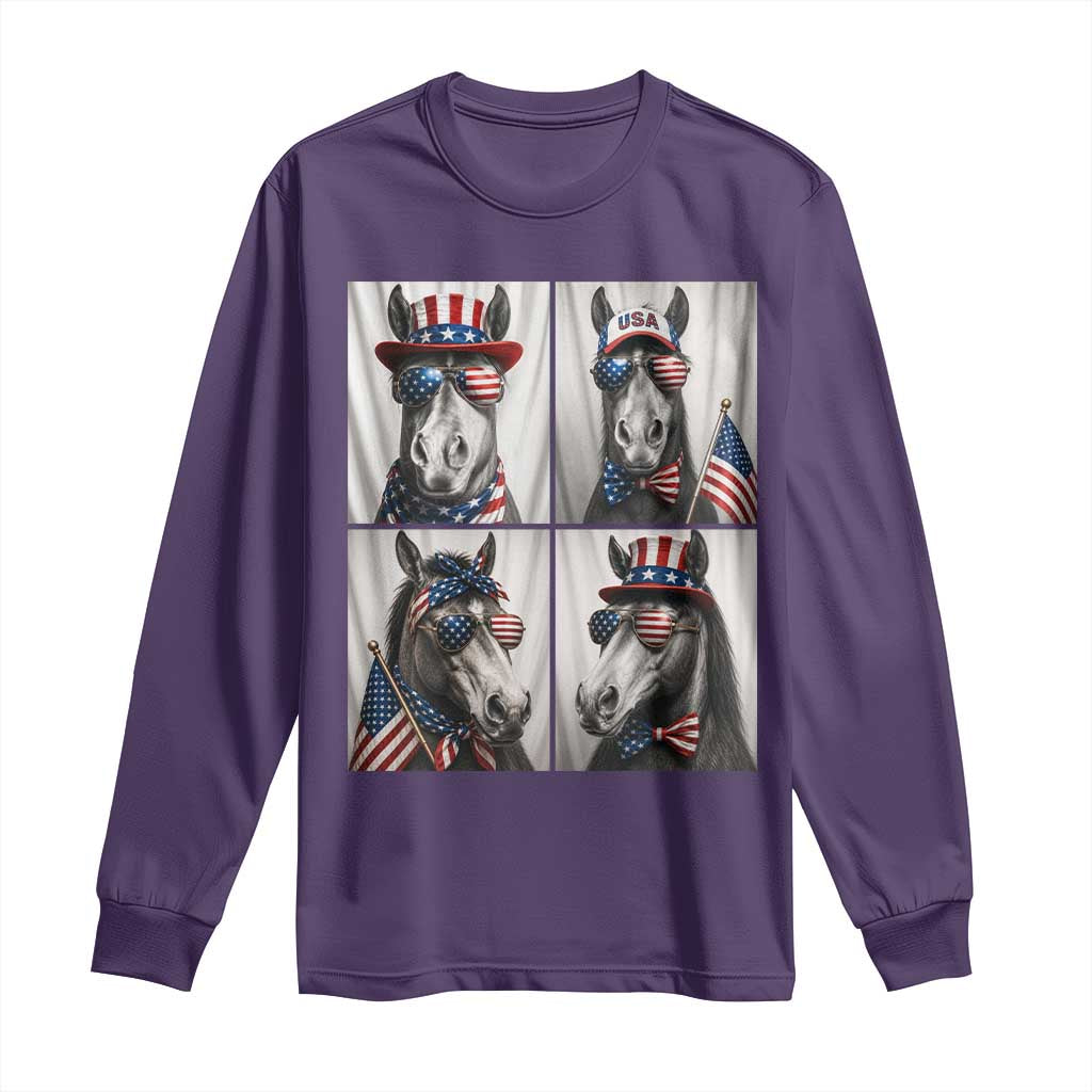 Patriotic Horse Selfie Squad Long Sleeve Shirt USA Flag Red White And Blue Graphic TS12 Purple Print Your Wear