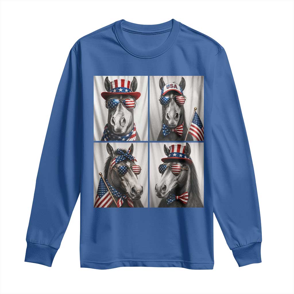 Patriotic Horse Selfie Squad Long Sleeve Shirt USA Flag Red White And Blue Graphic TS12 Royal Blue Print Your Wear