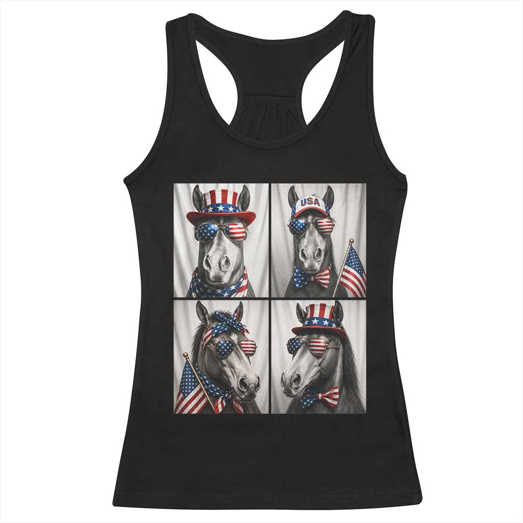 Patriotic Horse Selfie Squad Racerback Tank Top USA Flag Red White And Blue Graphic
