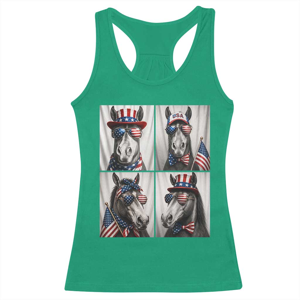 Patriotic Horse Selfie Squad Racerback Tank Top USA Flag Red White And Blue Graphic