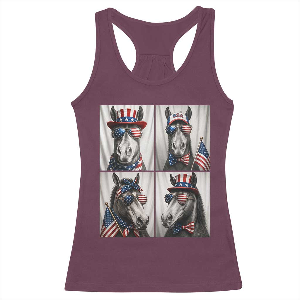 Patriotic Horse Selfie Squad Racerback Tank Top USA Flag Red White And Blue Graphic