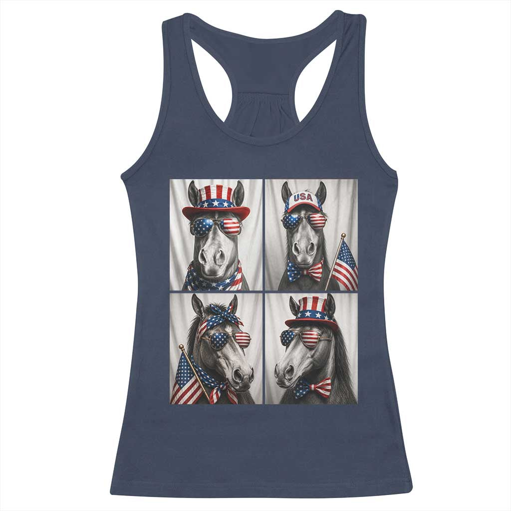 Patriotic Horse Selfie Squad Racerback Tank Top USA Flag Red White And Blue Graphic