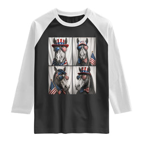 Patriotic Horse Selfie Squad Raglan Shirt USA Flag Red White And Blue Graphic