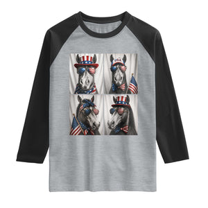 Patriotic Horse Selfie Squad Raglan Shirt USA Flag Red White And Blue Graphic