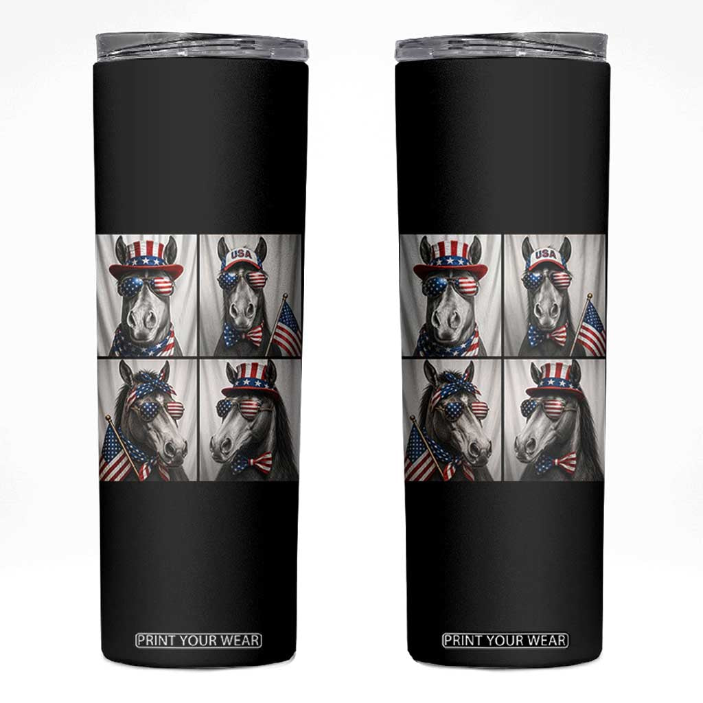 Patriotic Horse Selfie Squad Skinny Tumbler USA Flag Red White And Blue Graphic