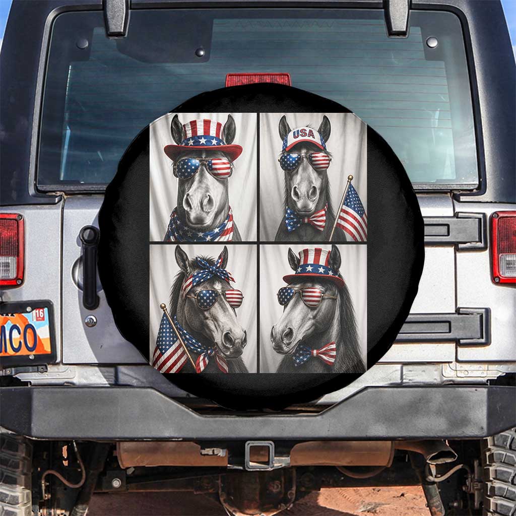 Patriotic Horse Selfie Squad Spare Tire Cover USA Flag Red White And Blue Graphic TS12 No hole Black Print Your Wear