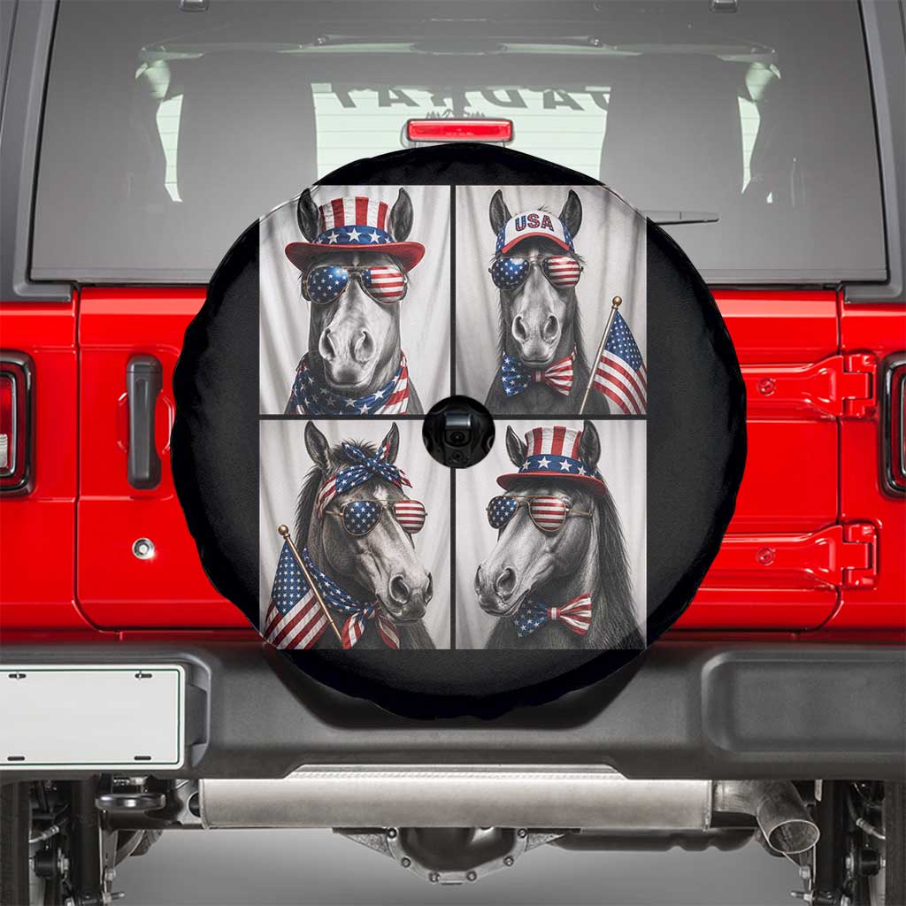 Patriotic Horse Selfie Squad Spare Tire Cover USA Flag Red White And Blue Graphic TS12 Black Print Your Wear