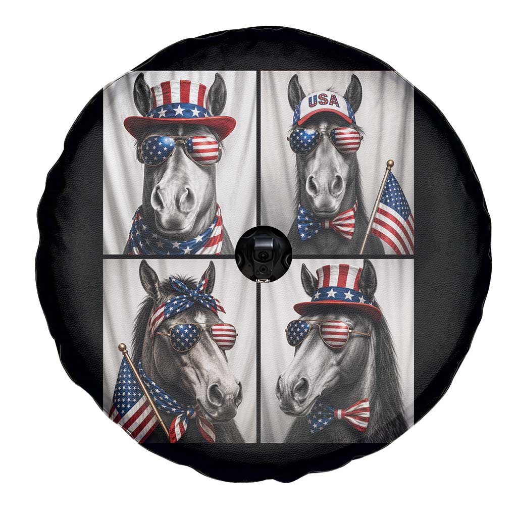 Patriotic Horse Selfie Squad Spare Tire Cover USA Flag Red White And Blue Graphic TS12 Print Your Wear