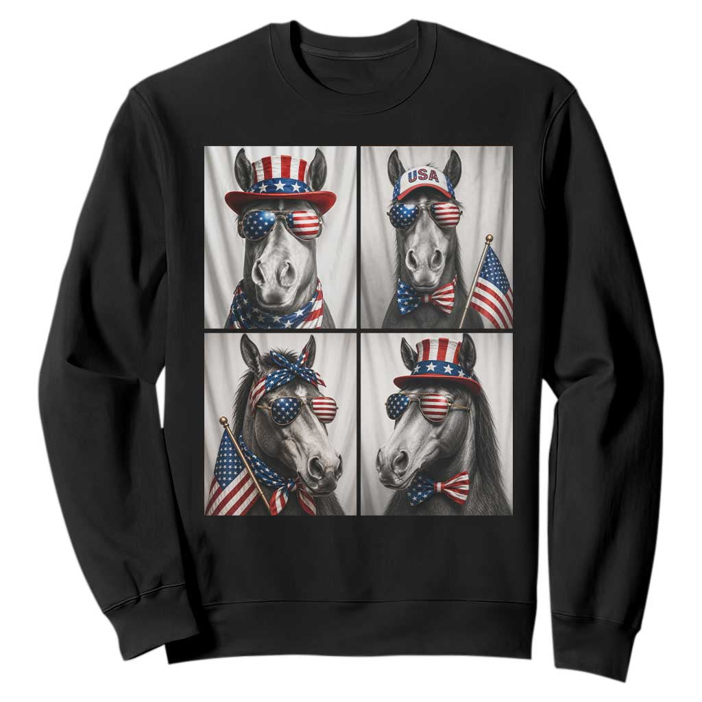 Patriotic Horse Selfie Squad Sweatshirt USA Flag Red White And Blue Graphic