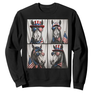 Patriotic Horse Selfie Squad Sweatshirt USA Flag Red White And Blue Graphic