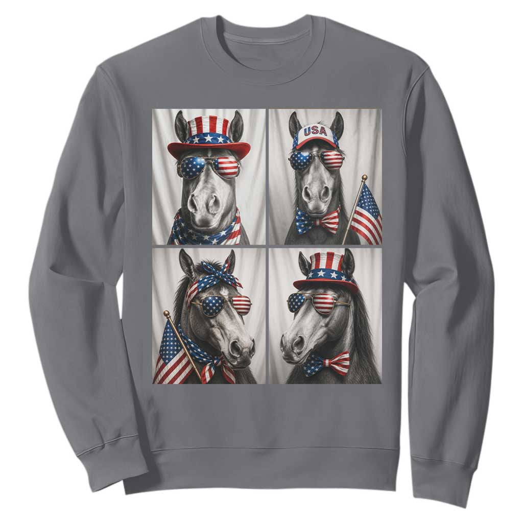 Patriotic Horse Selfie Squad Sweatshirt USA Flag Red White And Blue Graphic