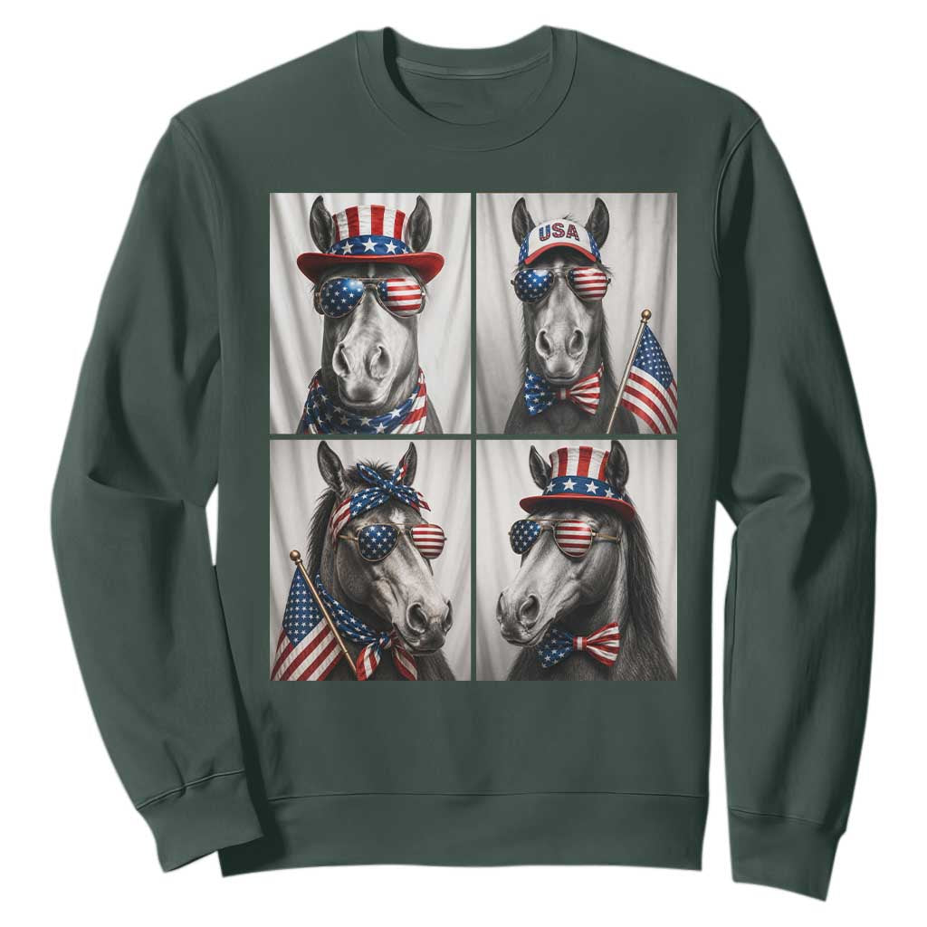 Patriotic Horse Selfie Squad Sweatshirt USA Flag Red White And Blue Graphic